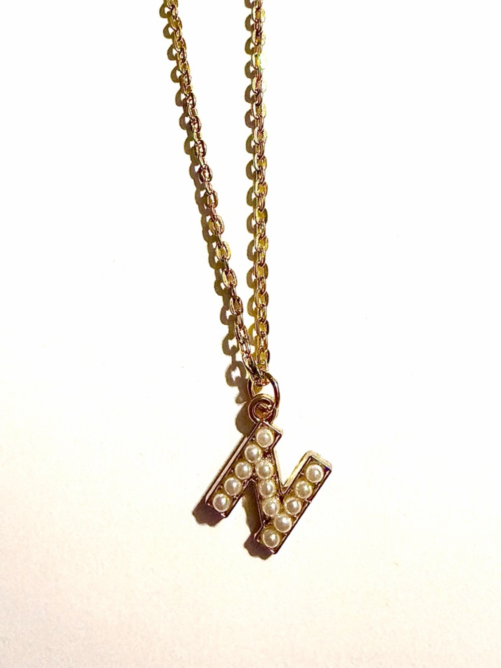 Letter N Pearl Gold Pendant Necklace